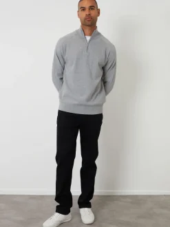 Threadbare Grey Mock T-Shirt Textured Knit Quarter Zip Jumper