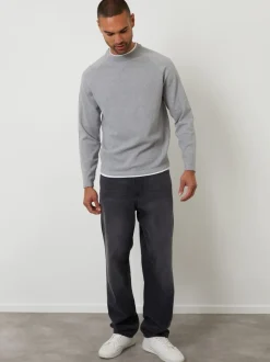 Threadbare Grey Mock T-Shirt Textured Knit Crew Neck Jumper