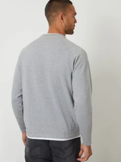Threadbare Grey Mock T-Shirt Textured Knit Crew Neck Jumper