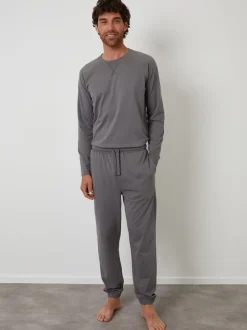 Threadbare Grey Peached Cotton Long Lounge Set