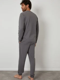 Threadbare Grey Peached Cotton Long Lounge Set