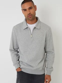 Threadbare Grey Quarter Zip Collared Sweatshirt