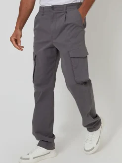 Threadbare Grey Relaxed Fit Stretch Cargo Chinos Trousers