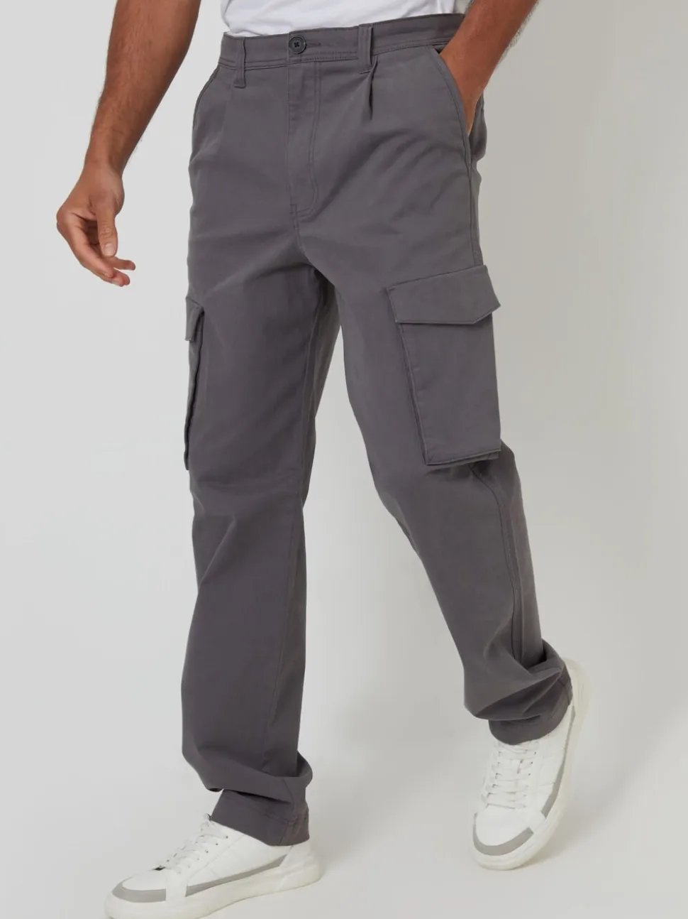 Threadbare Grey Relaxed Fit Stretch Cargo Chinos Trousers