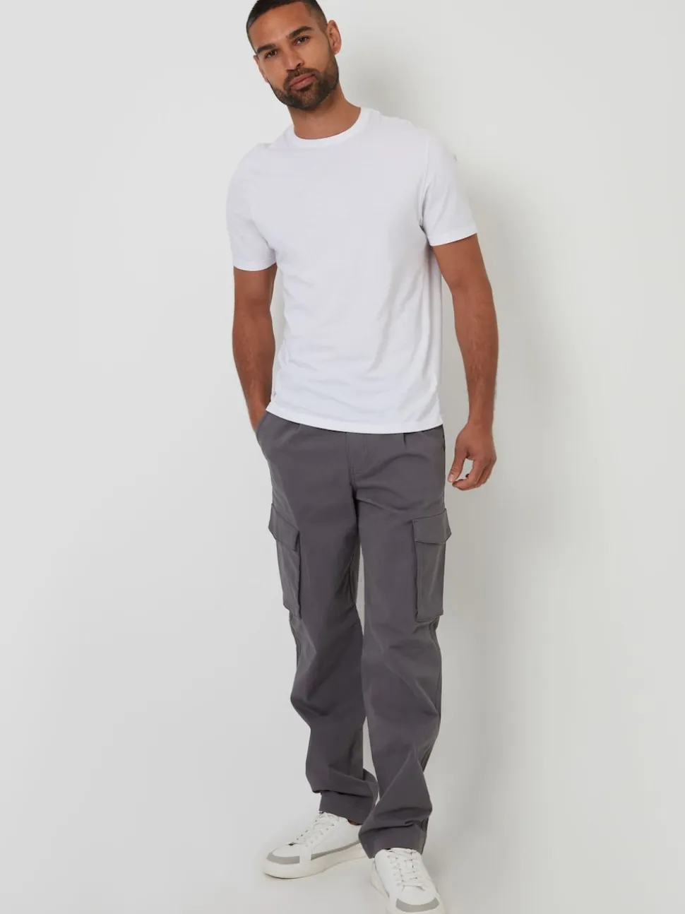 Threadbare Grey Relaxed Fit Stretch Cargo Chinos Trousers
