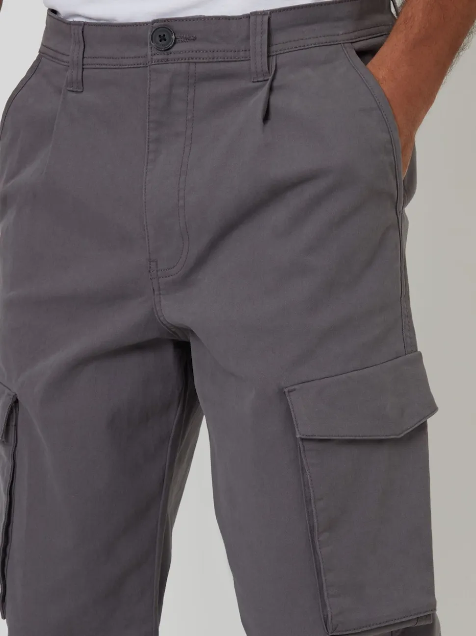 Threadbare Grey Relaxed Fit Stretch Cargo Chinos Trousers