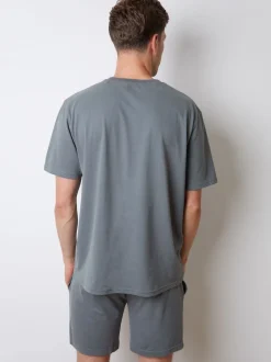 Threadbare Grey Relaxed Fit Peached Cotton Shortie Lounge Set