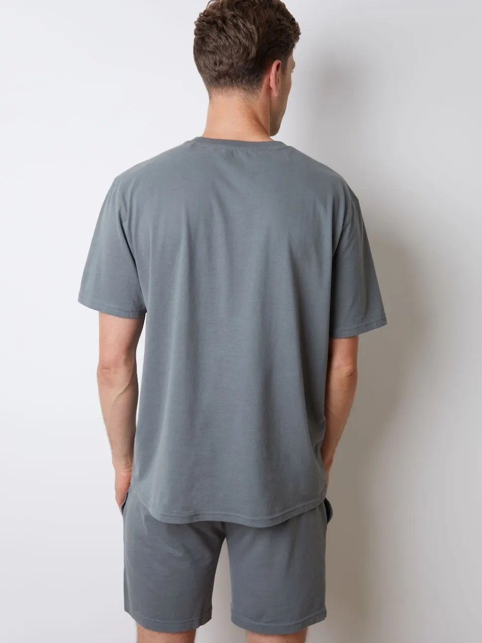 Threadbare Grey Relaxed Fit Peached Cotton Shortie Lounge Set