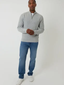 Threadbare Grey Rib Panel Quarter Zip Knitted Jumper