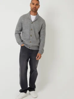 Threadbare Grey Shawl Collar Knitted Cardigan