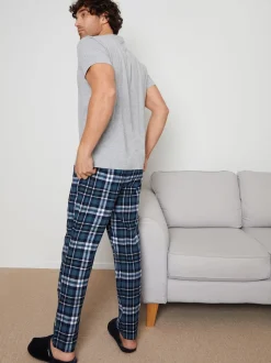 Threadbare Grey Short Sleeve T-Shirt & Check Trousers Pyjamas Set 2 Pack
