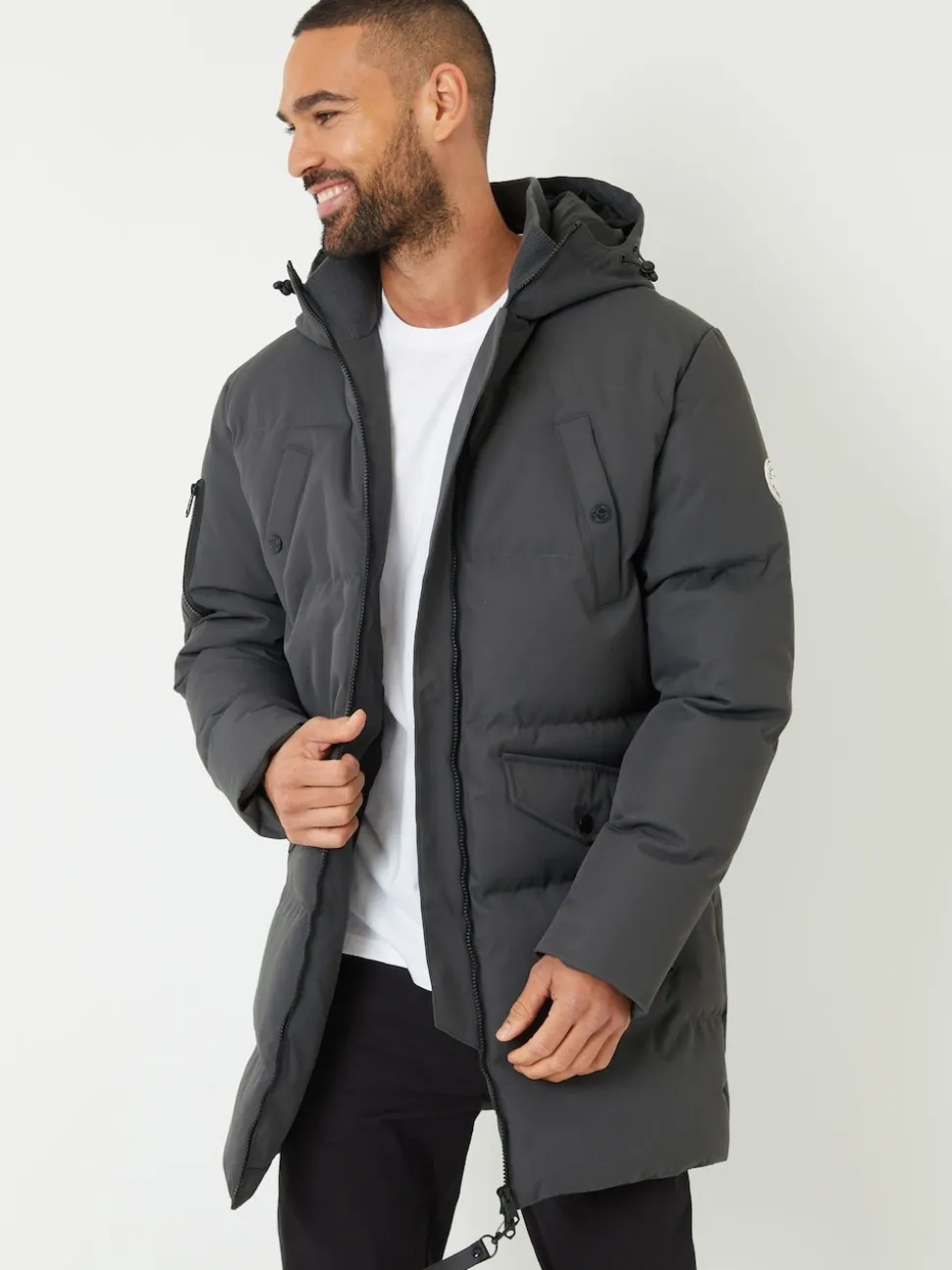 Threadbare Grey Showerproof Longline Padded Hooded Jacket