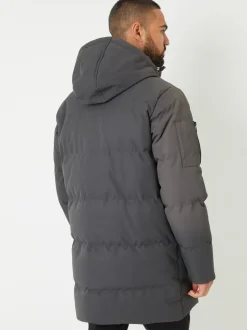 Threadbare Grey Showerproof Longline Padded Hooded Jacket