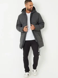 Threadbare Grey Showerproof Longline Padded Hooded Jacket
