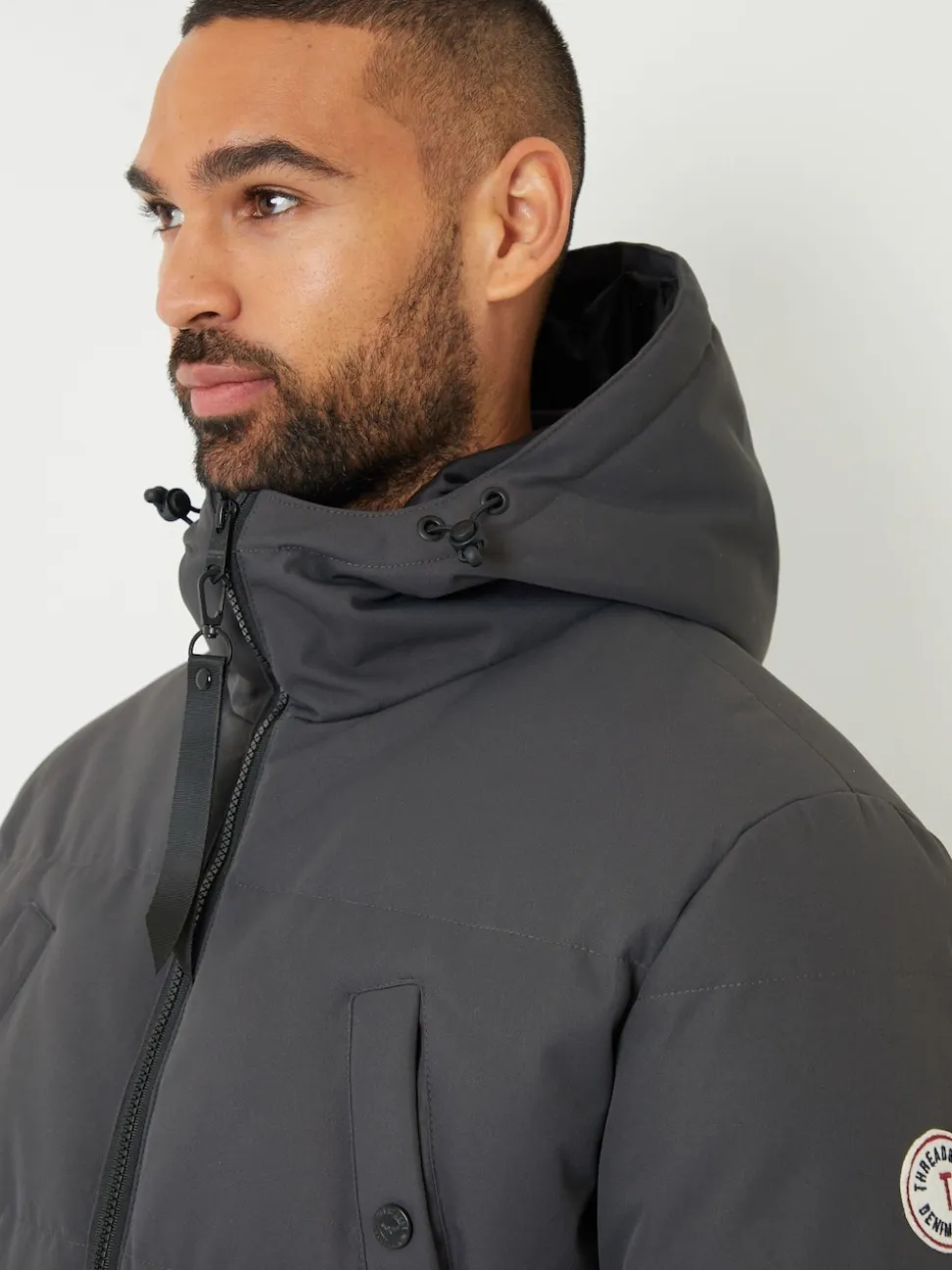 Threadbare Grey Showerproof Longline Padded Hooded Jacket