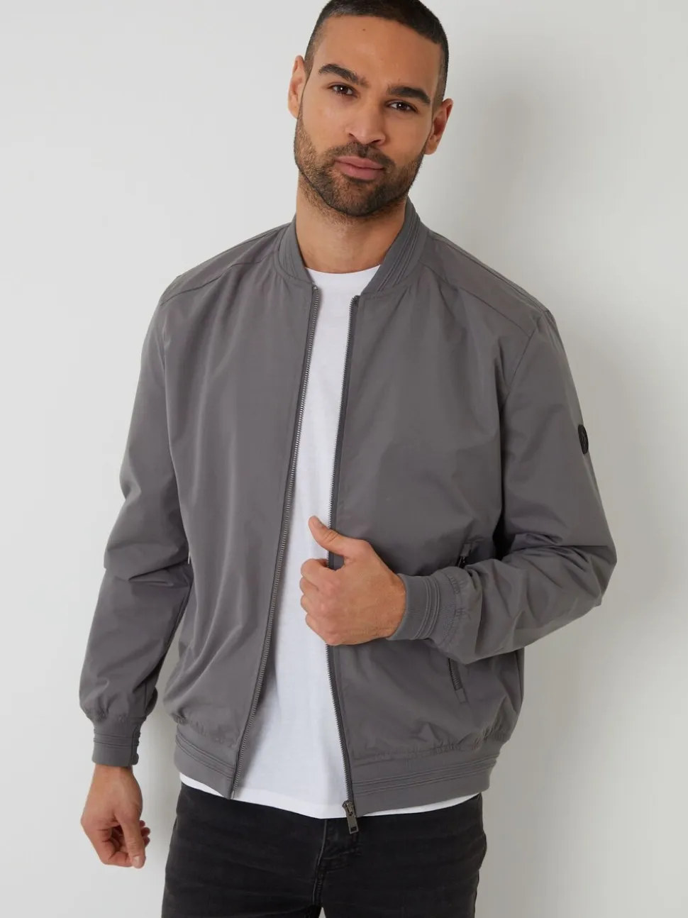 Threadbare Grey Showerproof Classic Bomber Jacket