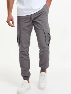 Threadbare Grey Slim Fit Cuffed Cargo 100% Cotton Trousers