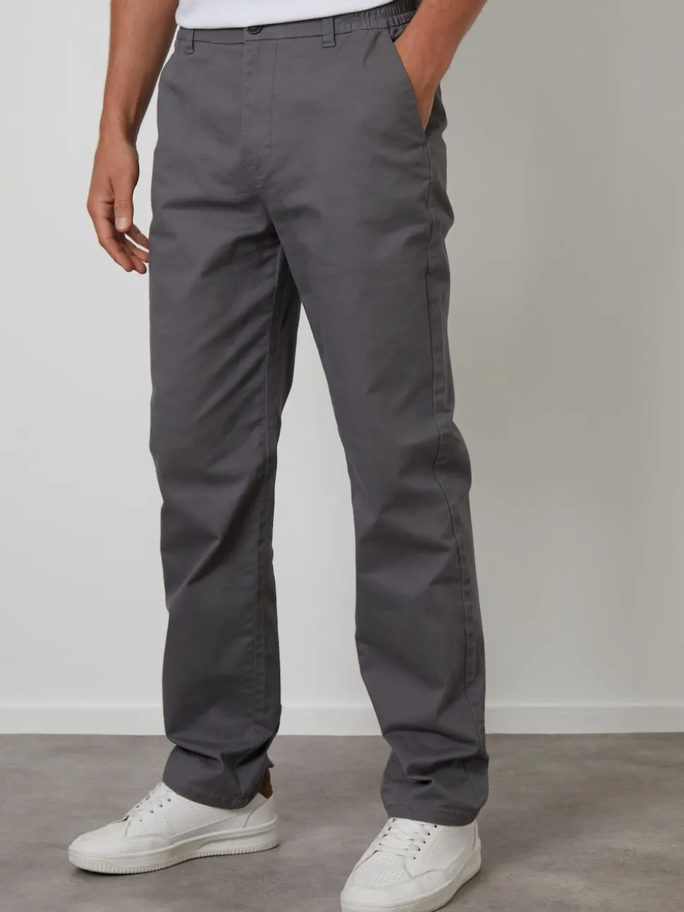 Threadbare Grey Straight Leg Stretch Waist Chino Trousers