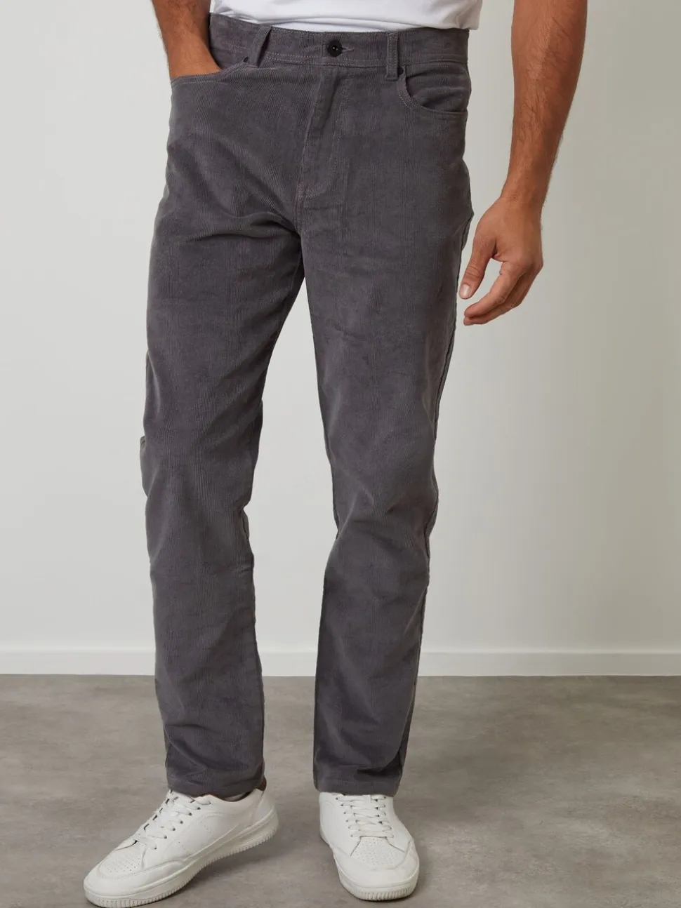 Threadbare Grey Straight Leg 5 Pocket Stretch Corduroy Trousers
