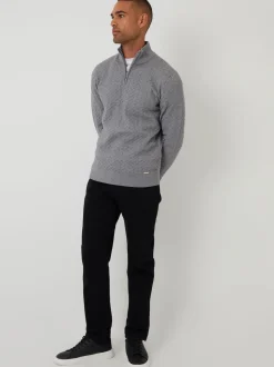 Threadbare Grey Textured Cable Knit Quarter Zip Jumper