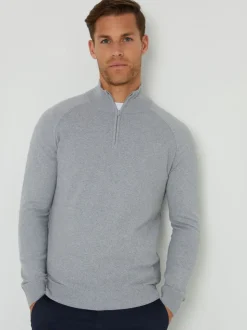 Threadbare Grey Textured Knit Quarter Zip Jumper