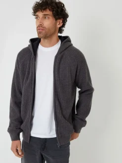 Threadbare Grey Zip-Up Knitted Hoodie with Microfleece Lining