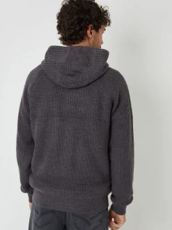 Threadbare Grey Zip-Up Knitted Hoodie with Microfleece Lining