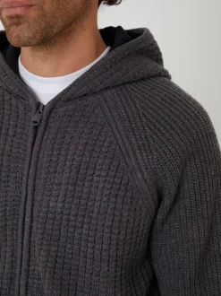 Threadbare Grey Zip-Up Knitted Hoodie with Microfleece Lining