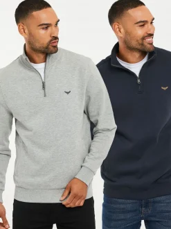 Threadbare Grey/Navy Quarter Zip Neck Sweatshirts 2 Pack