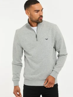 Threadbare Grey/Navy Quarter Zip Neck Sweatshirts 2 Pack