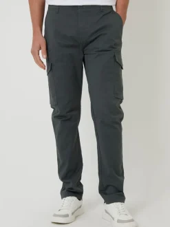 Threadbare Khaki Cotton Cargo Trousers With Stretch
