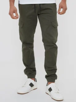Threadbare Khaki Cotton Jogger Style Cargo Trousers With Stretch