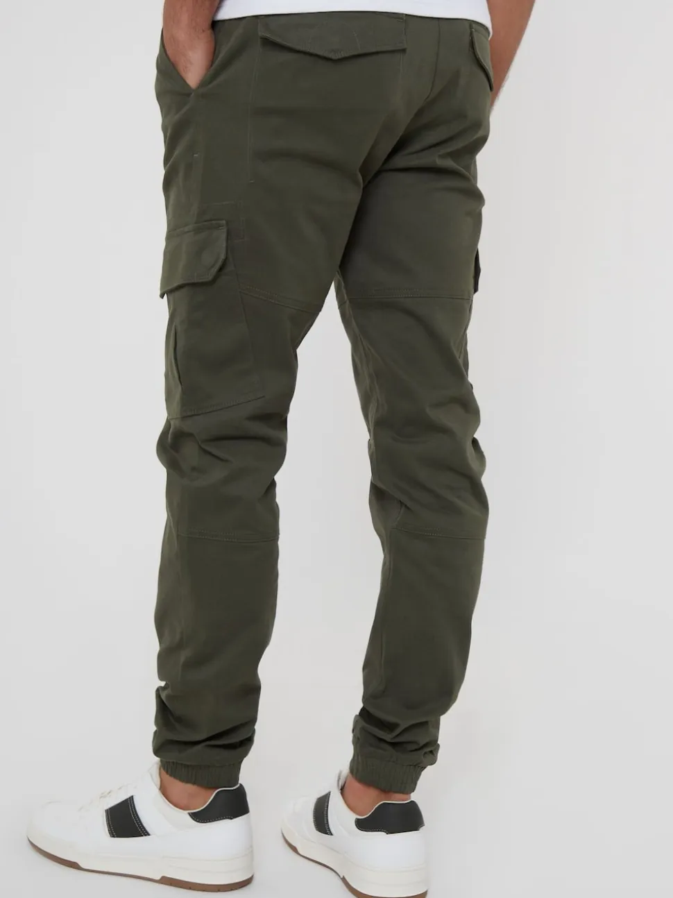 Threadbare Khaki Cotton Jogger Style Cargo Trousers With Stretch