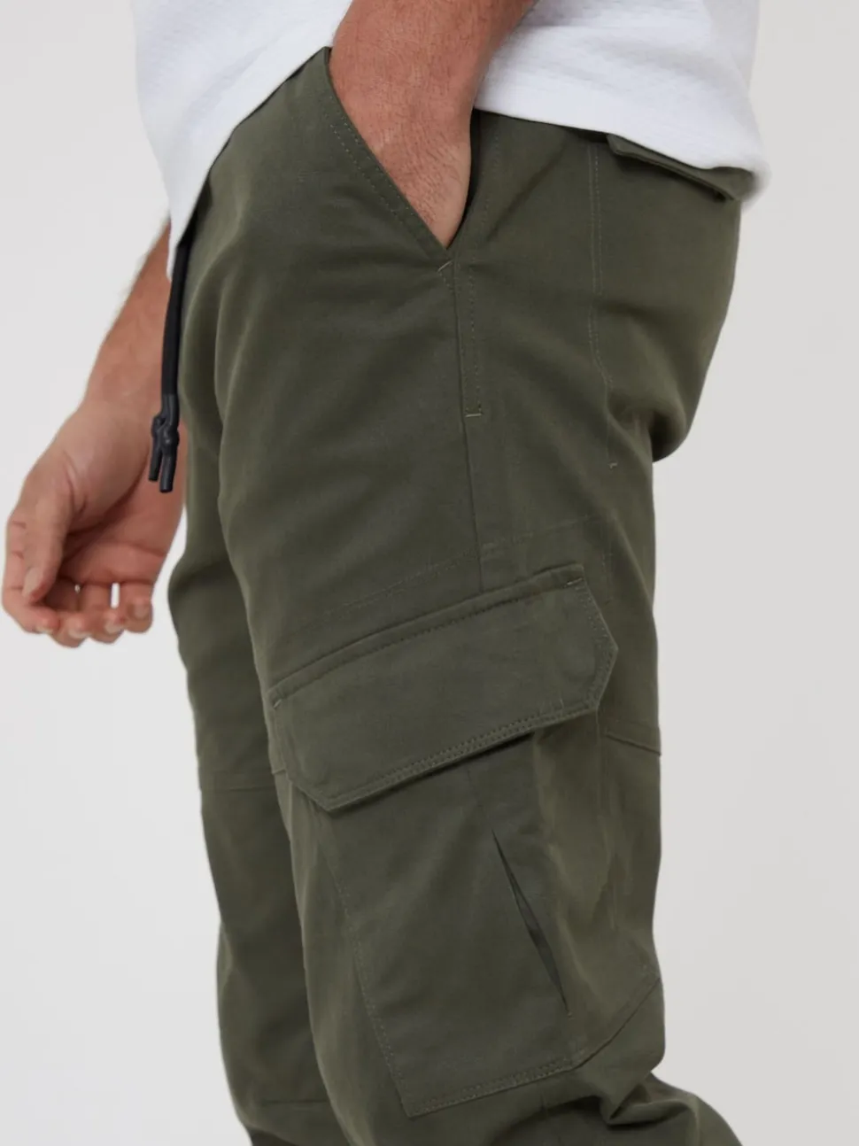 Threadbare Khaki Cotton Jogger Style Cargo Trousers With Stretch