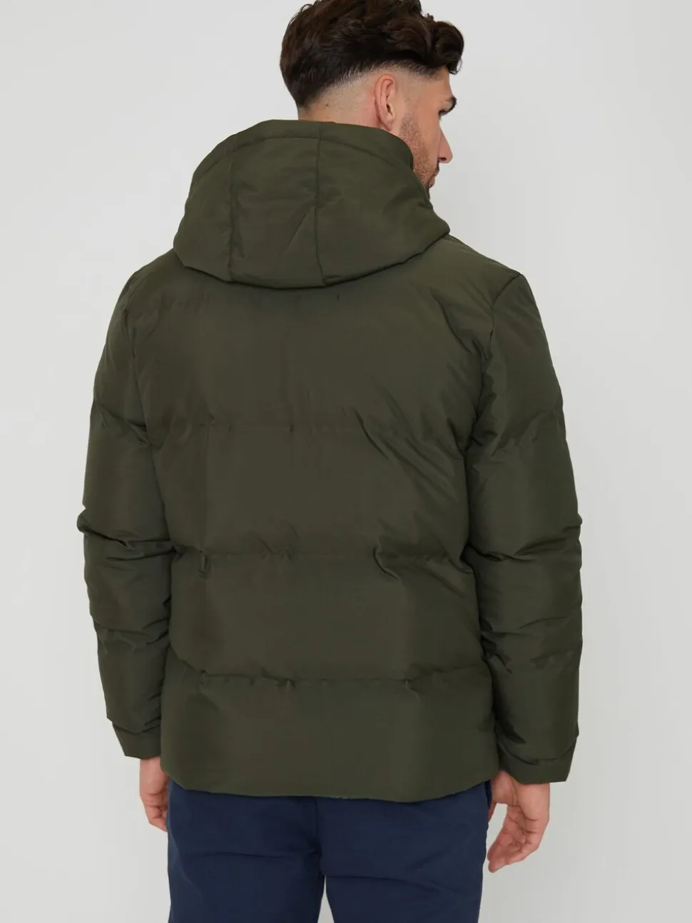 Threadbare khaki Green Black Showerproof Hooded Puffer Coat