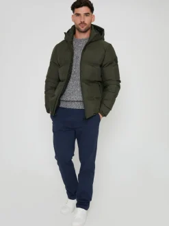 Threadbare khaki Green Black Showerproof Hooded Puffer Coat