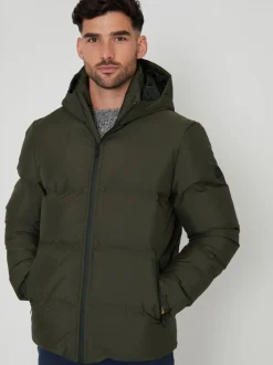 Threadbare khaki Green Black Showerproof Hooded Puffer Coat