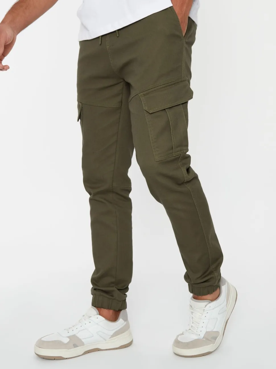 Threadbare khaki Green Cotton Blend Cuffed Cargo Pocket Trousers