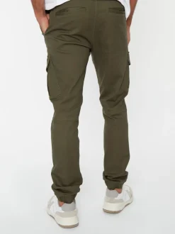 Threadbare khaki Green Cotton Blend Cuffed Cargo Pocket Trousers