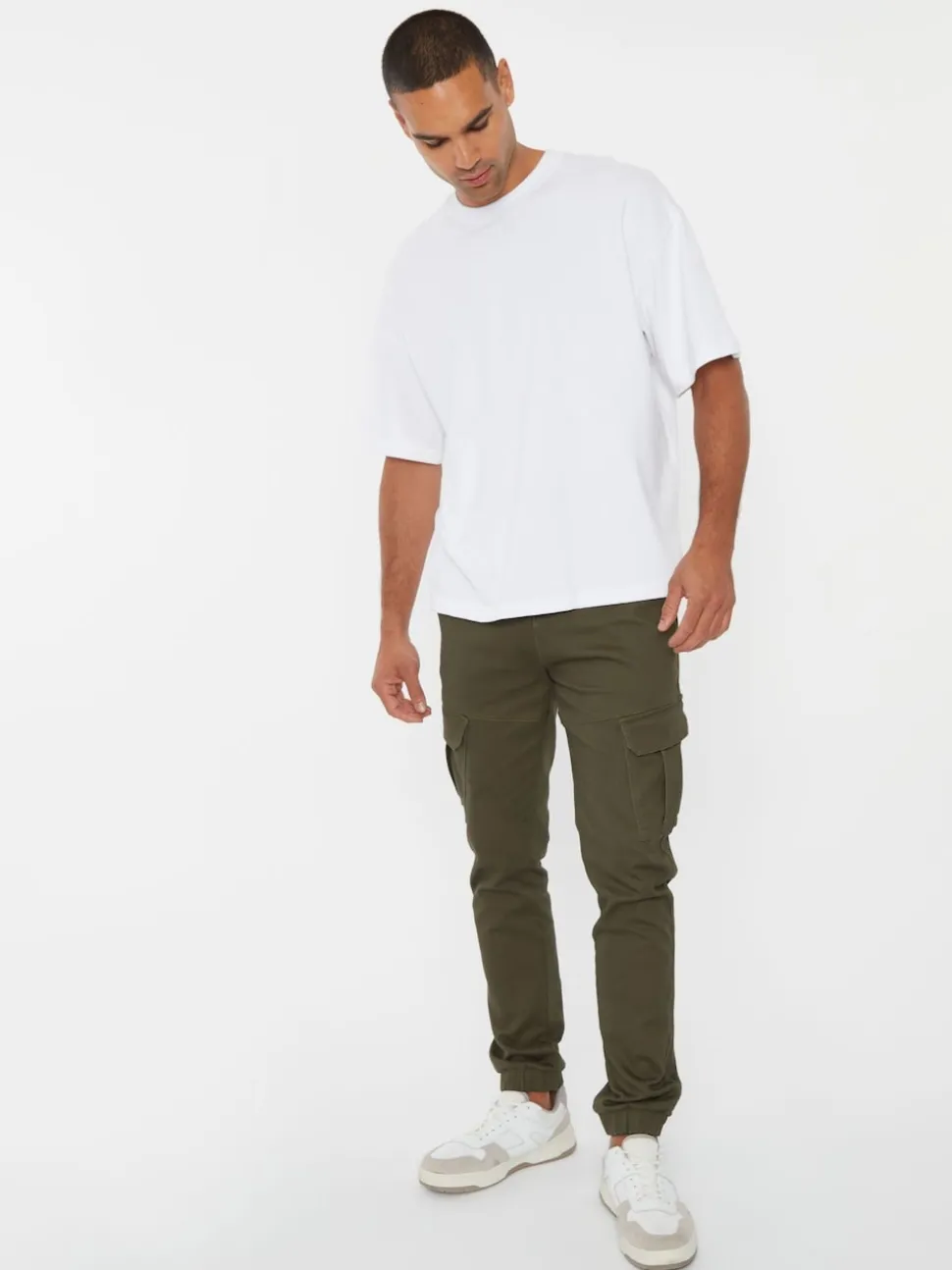 Threadbare khaki Green Cotton Blend Cuffed Cargo Pocket Trousers