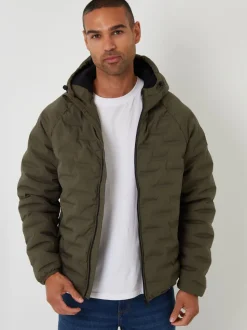 Threadbare Khaki Hooded Quilted Jacket