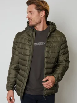Threadbare Khaki Matte Finish Padded Showerproof Hooded Jacket
