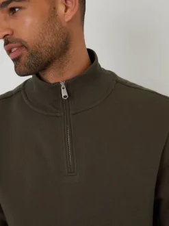 Threadbare Khaki Mock T-Shirt Quarter Zip Sweatshirt