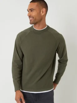 Threadbare Khaki Mock T-Shirt Textured Knit Crew Neck Jumper