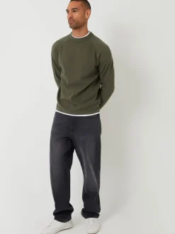 Threadbare Khaki Mock T-Shirt Textured Knit Crew Neck Jumper