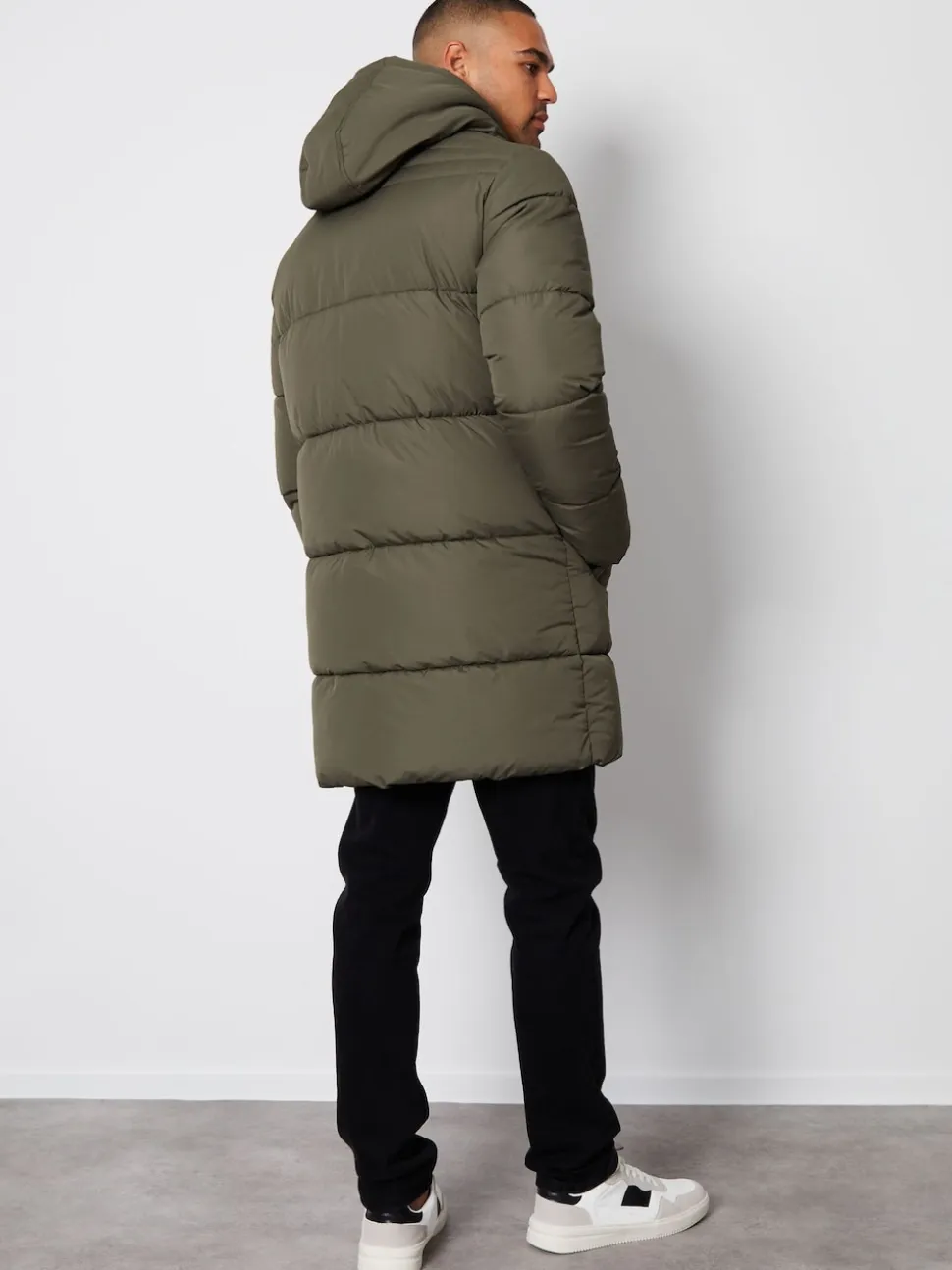 Threadbare Khaki Showerproof Hooded Longline Puffer Coat