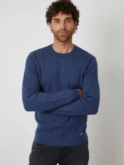 Threadbare Light Blue Cable Knit Rib Crew Neck Jumper