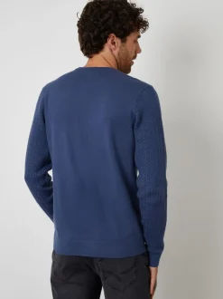 Threadbare Light Blue Cable Knit Rib Crew Neck Jumper