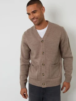 Threadbare Light Brown Knitted V-Neck Cardigan