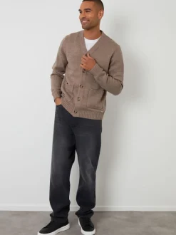 Threadbare Light Brown Knitted V-Neck Cardigan